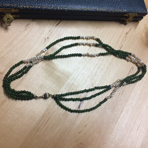 Victorian three strand seed blister pearl and jade choker