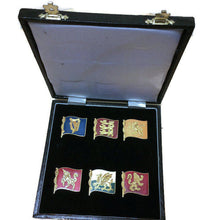 Set of 6 Guilt Enamel Flag Set 'Flags of Great Britain'.