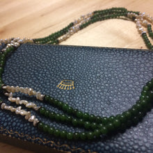 Victorian three strand seed blister pearl and jade choker