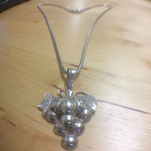 Danish 1950's silver pendant and chain - detailed grapes by Hermann Siersbol
