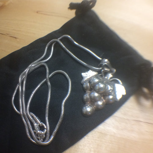 Danish 1950's silver pendant and chain - detailed grapes by Hermann Siersbol