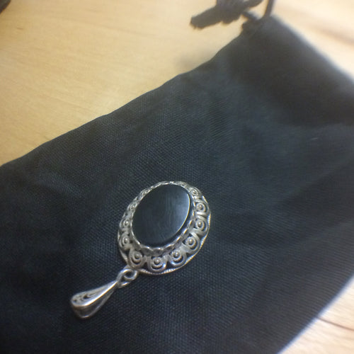 Onyx and Silver filigree pendant (Sterling Foreign) - no chain