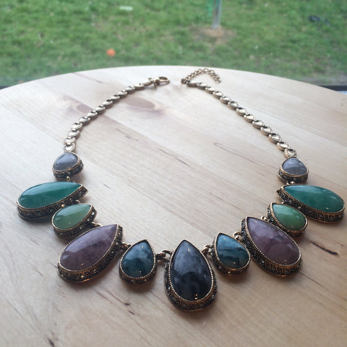 Multi-coloured stone choker necklace with extender