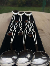 Six Silver Spoons Set with Amber