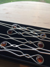 Six Silver Spoons Set with Amber