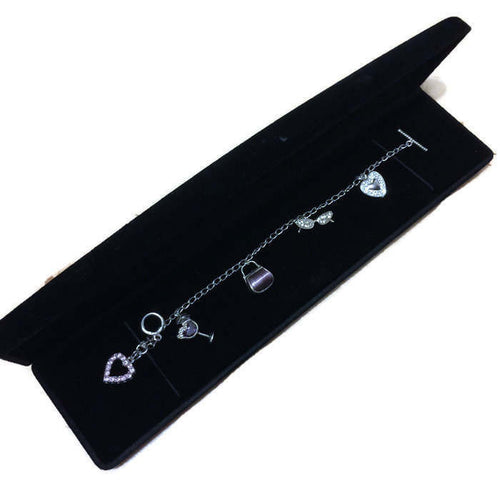 Sterling Silver and crystal Charm Bracelet and 5 charms with T-bar