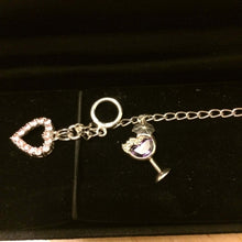 Sterling Silver and crystal Charm Bracelet and 5 charms with T-bar